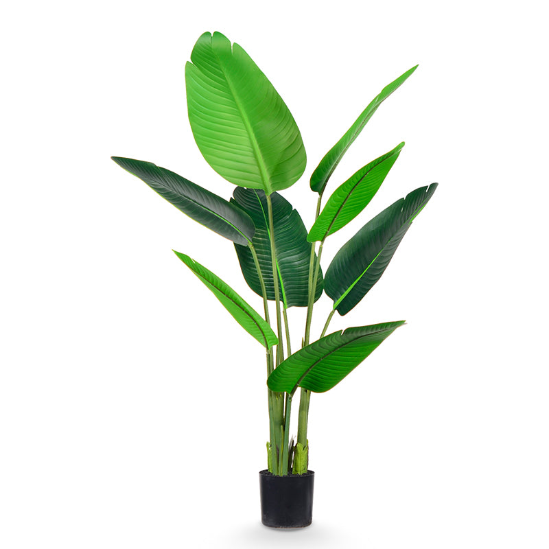 leflos 4 ft artificial Bird of Paradise plant 1 pack, small faux banana tree with 8 adjustable leaves, fake Tropical silk palm tree in stable pot, a desirable gift and nice for indoor decor