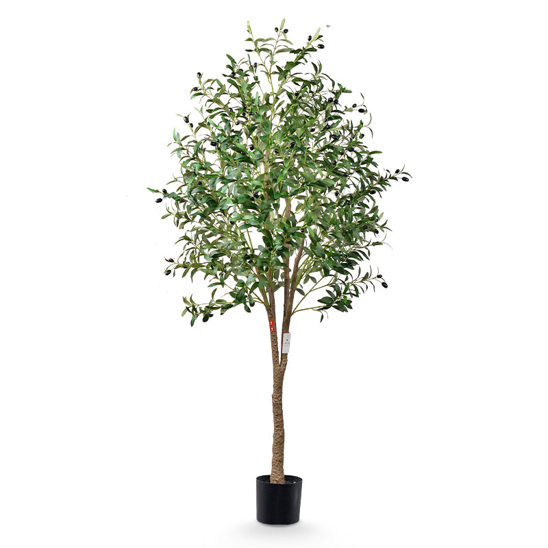 leflos Artificial 7ft tall olive tree, large Faux Olive plant with realistic trunk, branches, leaves and fruits, 1 set fake silk green tree with stable pot, a nice indoor decor and housewarming gift