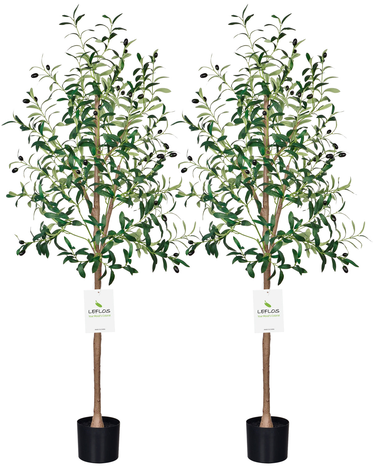 Faux Olive Trees Indoor, Tall Fake Plants 5ft for Home and Room Decor, 2 Pack 60'' Artificial Potted Plants with Realistic Trunk, Adjustable Branch and Plump Olives