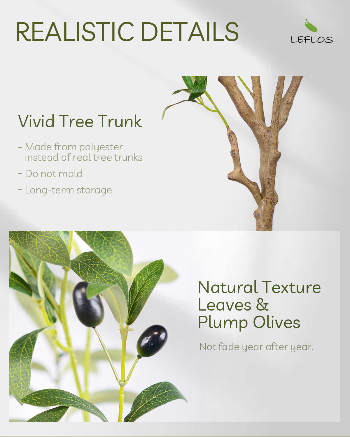 Faux Olive Trees Indoor, Tall Fake Plants 5ft for Home and Room Decor, 2 Pack 60'' Artificial Potted Plants with Realistic Trunk, Adjustable Branch and Plump Olives