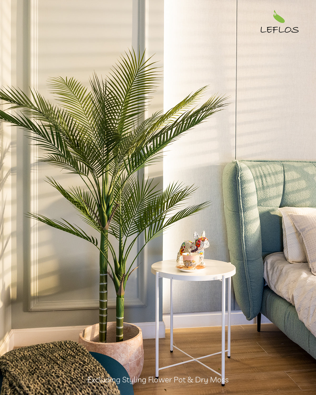 Faux Palm Tree Indoor, 5ft Artificial Areca Palm Plant with 2 Detachable Trunks & 24 Adjustable Palm Leaves, Large Tropical Fake House Palm Tree Silk Floor Plant, Nice Home Decor