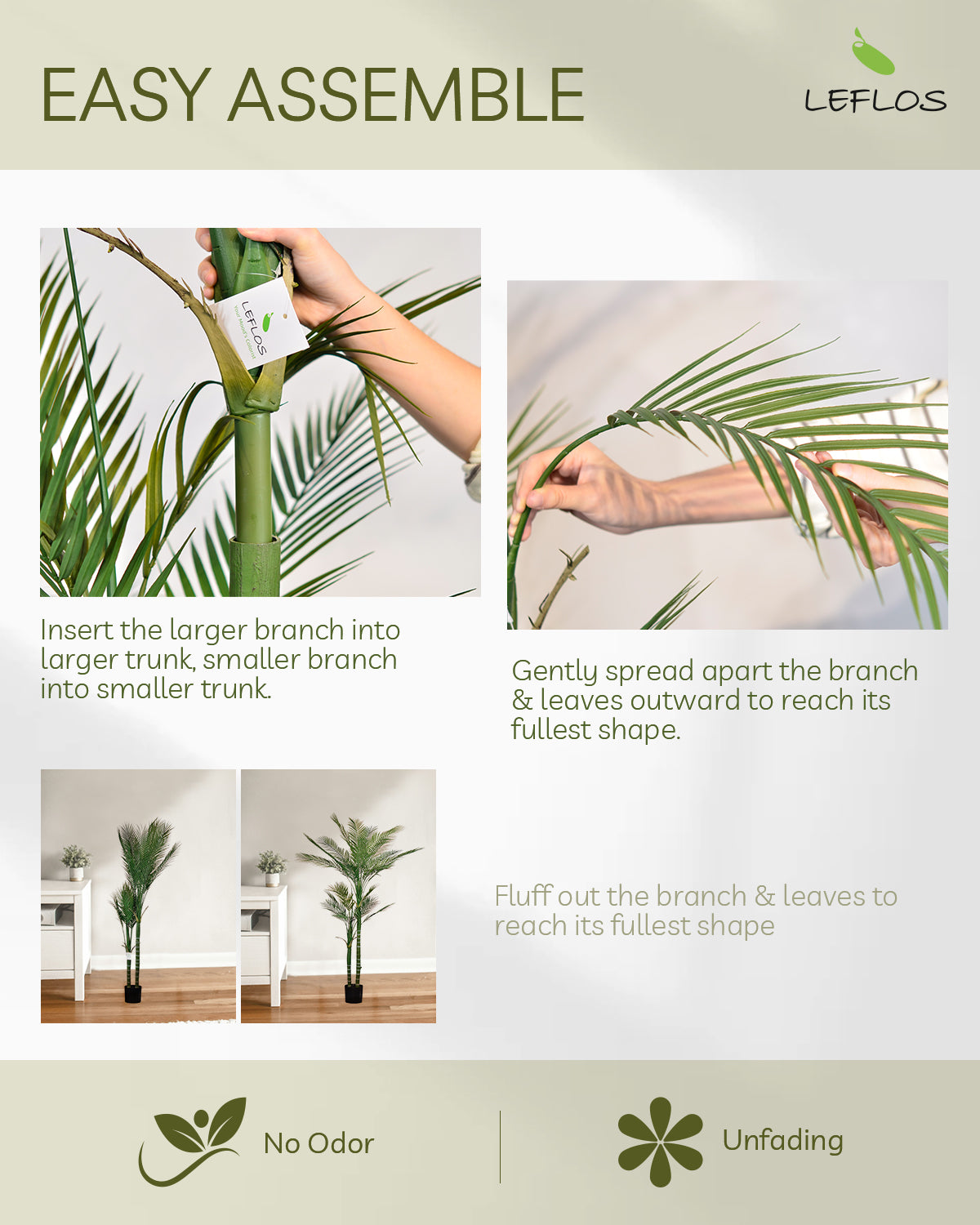 Faux Palm Tree Indoor, 5ft Artificial Areca Palm Plant with 2 Detachable Trunks & 24 Adjustable Palm Leaves, Large Tropical Fake House Palm Tree Silk Floor Plant, Nice Home Decor