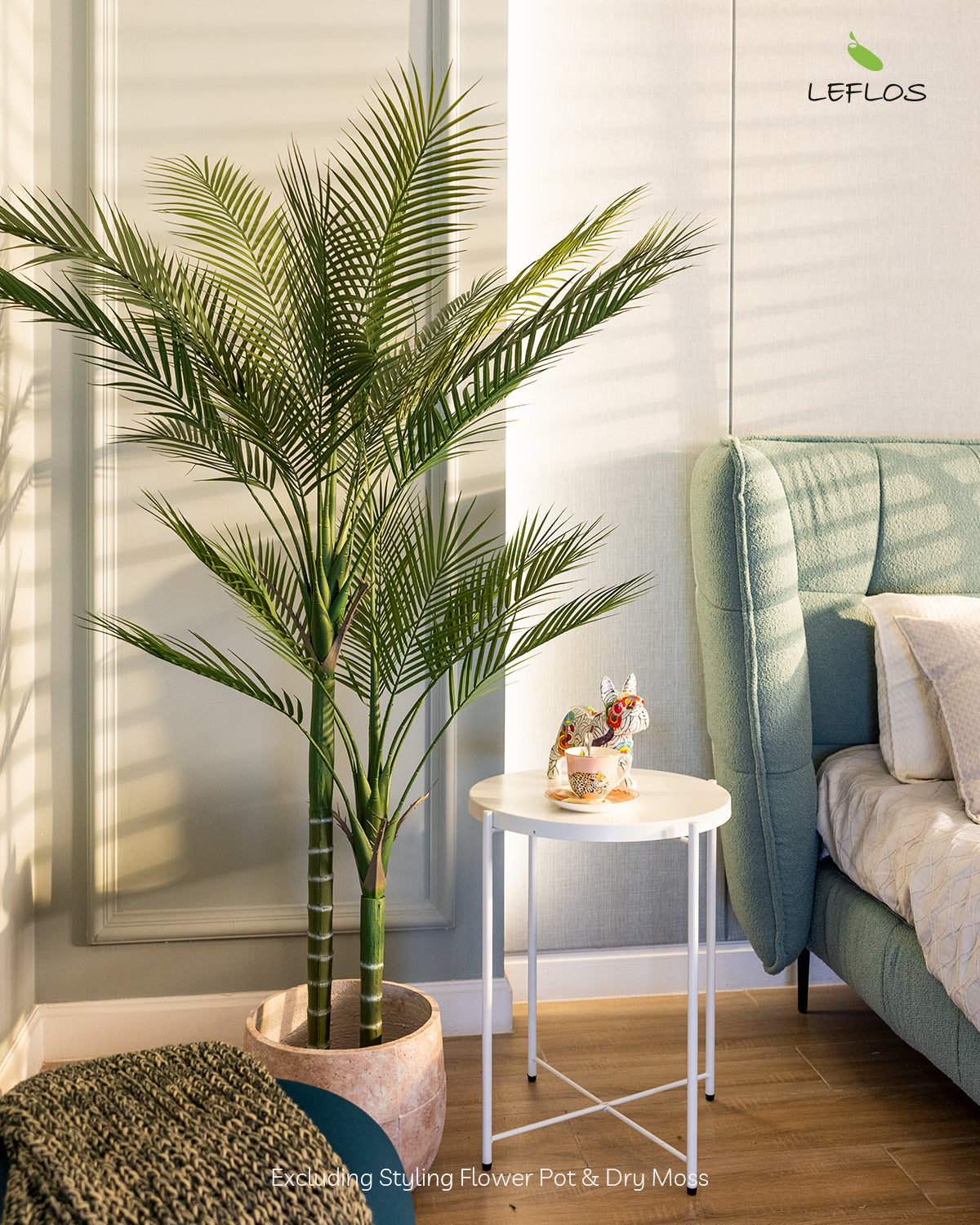 Faux Palm Tree Indoor, 6ft Artificial Areca Palm Plant with 2 Detachable Trunks & 24 Adjustable Palm Leaves, Large Tropical Fake House Palm Tree Silk Floor Plant, Nice Home Decor